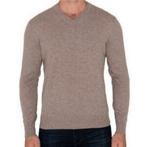 Raffi Men's Cashmere Taupe V-neck Long Sleeve Pullover Sweater